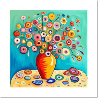 Cute Abstract Flowers in an Orange Vase Still Life Painting Posters and Art